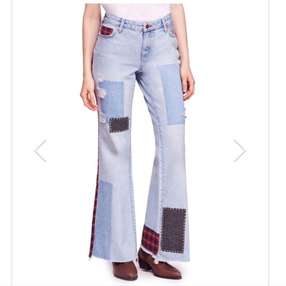 Free People We The Free Patchwork Flare Jeans - Picture 3 of 12